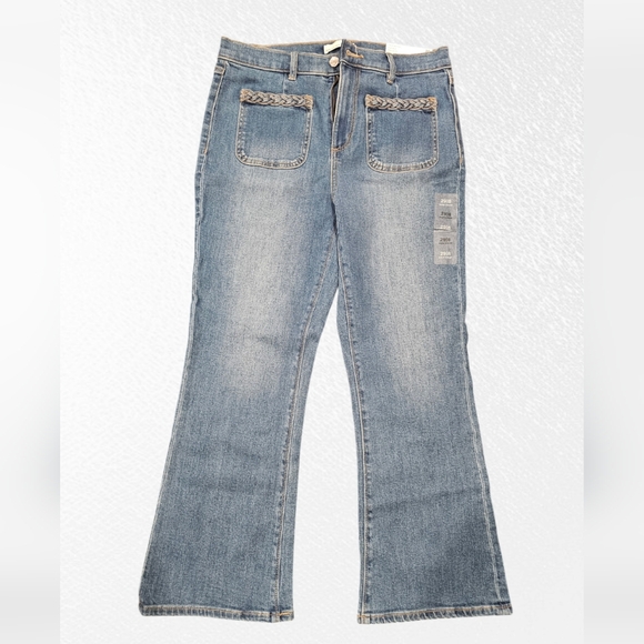 Braided High Rise Kick Crop Jeans in Classic Mid Wash - Picture 5 of 8